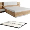 Lit avec chevets 160 x 200 cm - Avec LEDs - Coloris : Naturel et blanc + Sommier - ELYNIA