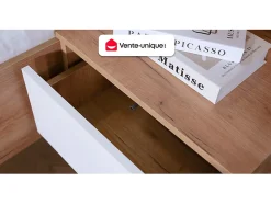 Lit avec chevets 160 x 200 cm - Avec LEDs - Coloris : Naturel et blanc + Sommier - ELYNIA