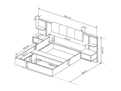 Lit avec chevets 140 x 190 cm - Avec LEDs - Coloris : Naturel et anthracite + Sommier - ELYNIA