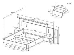 Lit avec chevets 160 x 200 cm - 2 tiroirs - Avec LEDs - Coloris : Naturel et anthracite + Sommier + Matelas - FRANCOLI