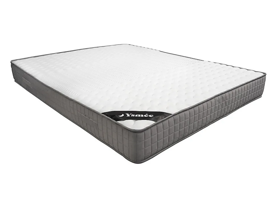 Lit avec chevets 160 x 200 cm - 2 tiroirs - Avec LEDs - Coloris : Naturel et anthracite + Sommier + Matelas - FRANCOLI