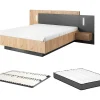 Lit avec chevets 140 x 190 cm - 2 tiroirs - Avec LEDs - Coloris : Naturel et anthracite + Sommier + Matelas - FRANCOLI