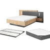 Lit avec chevets 140 x 190 cm - 2 tiroirs - Avec LEDs - Coloris : Naturel et anthracite + Sommier + Matelas - FRANCOLI