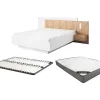 Lit avec chevets 160 x 200 cm - 2 tiroirs - Avec LEDs - Blanc et naturel + Sommier + Matelas - FRANCOLI