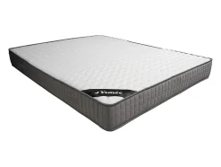 Lit avec chevets 160 x 200 cm - 2 tiroirs - Avec LEDs - Blanc et naturel + Sommier + Matelas - FRANCOLI