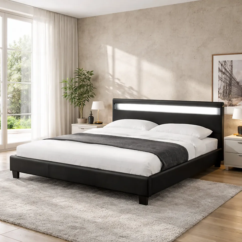 Lit avec LED 160 x 200 cm en PU noir - PICADILLY