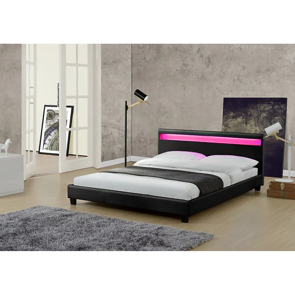 Lit avec LED 160 x 200 cm en PU noir - PICADILLY