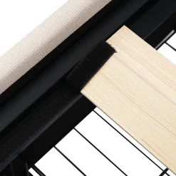 Lit avec rangement 90 x 200 cm - Lit Simple avec Tiroirs et LED - Lin Bois Métal - Sans Matelas - Beige