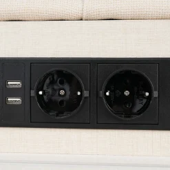 Lit avec rangement 90 x 200 cm - Lit Simple avec Tiroirs et LED - Lin Bois Métal - Sans Matelas - Beige