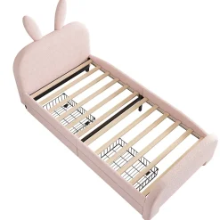 Lit avec rangement 90 x 200 cm - Lit Simple avec 2 Tiroirs - Peluche + MDF - Sans Matelas - Rose