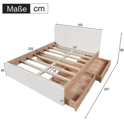 Lit avec rangement 160 x 200 cm - Lit Double avec 2 Tiroirs - Bois MDF - Sans Matelas - Blanc Chêne