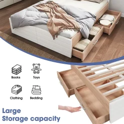 Lit avec rangement 160 x 200 cm - Lit Double avec 2 Tiroirs - Bois MDF - Sans Matelas - Blanc Chêne