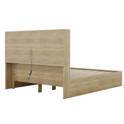Lit avec rangement 160 x 200 cm Lit double avec 2 tiroirs et tête de lit fonctionnelle - Sans matelas - Naturel
