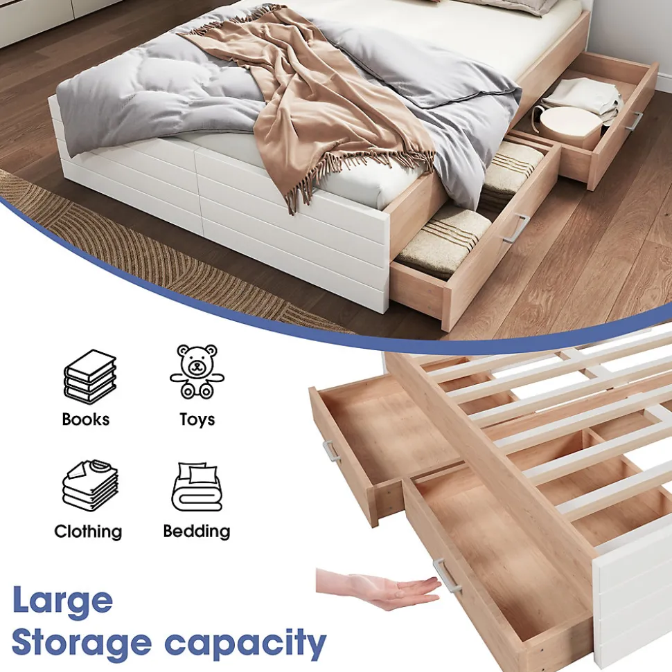 Lit avec rangement 180 x 200 cm - Lit Double avec 2 Tiroirs - Bois MDF - Sans Matelas - Blanc Chêne