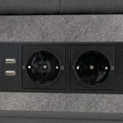 Lit avec rangement 180 x 200 cm - Lit Double avec Ports USB et LED - Lin Bois Métal - Sans Matelas - Gris