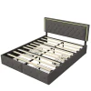 Lit avec Rangement avec éclairage LED, PU Cuir 4 Tiroirs Lit Capitonné avec sommier Gris, 140X200CM