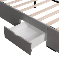 Lit avec rangement 140x200 cm - Lit Double Capitonné avec 4 Tiroirs - Velours - Sans Matelas - Gris