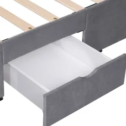 Lit avec rangement 160x200 cm - Lit Double Capitonné avec 4 Tiroirs - Velours - Sans Matelas - Gris