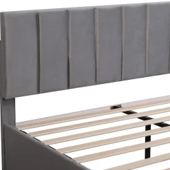 Lit avec rangement 160x200 cm - Lit Double Capitonné avec 4 Tiroirs - Velours - Sans Matelas - Gris