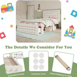 Lit avec rangement 90x200 cm - Lit simple avec tiroirs intégrés et design créatif - en MDF et bois massif - Blanc - Sans matelas