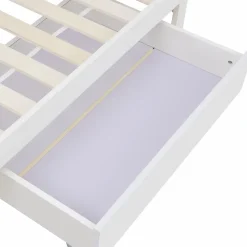 Lit avec rangement 90x200 cm - Lit simple avec tiroirs et tête de lit - Pin massif + MDF - Sans Matelas - Blanc