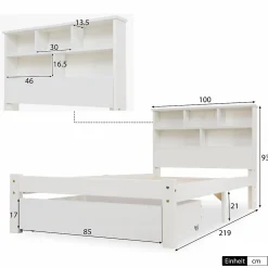 Lit avec rangement 90x200 cm - Lit simple avec tiroirs et tête de lit - Pin massif + MDF - Sans Matelas - Blanc