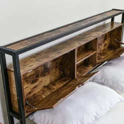 Lit avec rangement 140x200 cm - Lit double métal avec tête de lit et sommier à lattes - Métal - Sans Matelas - Noir