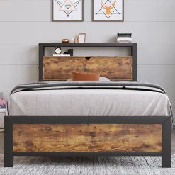 Lit avec rangement 90x200 cm - Lit Simple Cadre de Lit en Métal - avec Sommier à Lattes - Métal - Sans Matelas - Noir