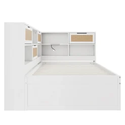 Lit avec Rangement 90x200 cm - Lit Simple enfant avec 2 Tiroirs et Niches de Rangement, Sans Matelas - Bois Massif et MDF Blanc