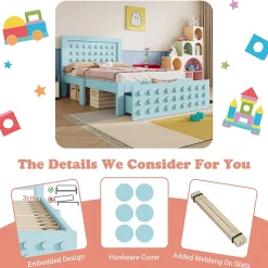 Lit avec rangement 90x200 cm - Lit simple avec tiroirs intégrés et design créatif - en MDF et bois massif - Bleu - Sans matelas