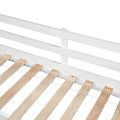 Lit avec rangement 90x200 cm - Lit enfant simple avec 2 tiroirs et table, structure en bois massif et MDF - Blanc - Sans matelas