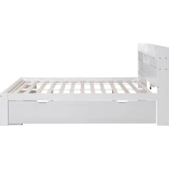 Lit avec Rangement 160x200 cm - Lit Double avec USB et Tiroirs, Armoire Intégrée - Sans Matelas - Bois Blanc