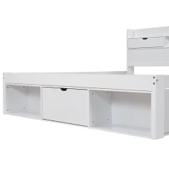 Lit avec Rangement 160x200 cm - Lit Double avec USB et Tiroirs, Armoire Intégrée - Sans Matelas - Bois Blanc
