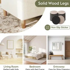 Lit avec rangement 140x200 cm double, tête de lit LED et banc de rangement, velours côtelé, chêne clair et beige, sans matelas