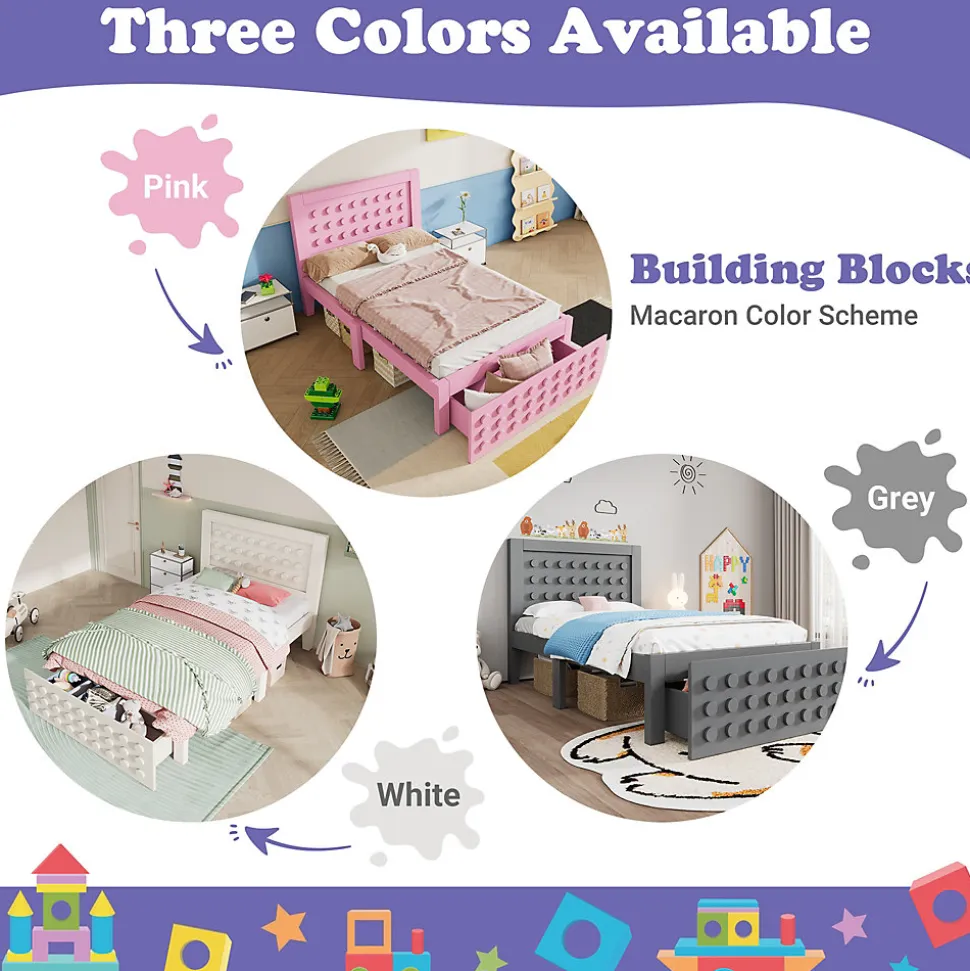 Lit avec rangement 90x200 cm, lit simple design créatif avec tiroirs intégrés, structure MDF et bois massif, rose sans matelas