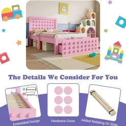 Lit avec rangement 90x200 cm, lit simple design créatif avec tiroirs intégrés, structure MDF et bois massif, rose sans matelas