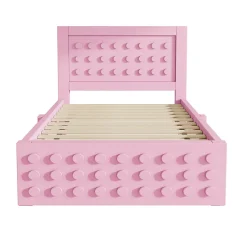 Lit avec rangement 90x190 cm, lit simple avec tiroirs pratiques et sommier inclus, MDF et bois massif, rose sans matelas