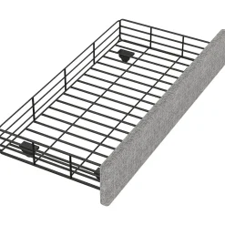 Lit avec rangement 90x200 cm simple capitonné avec 2 tiroirs et tête de lit courbée cloutée - revêtement en lin gris