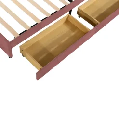 Lit avec rangement 90x200 cm simple enfant fille capitonné avec 2 ablagefächer et lattenrost, velours+bois rose, sans matelas