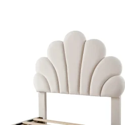 Lit avec rangement 90x200 cm simple enfant fille capitonné avec 2 ablagefächer et lattenrost, velours+bois beige, sans matelas