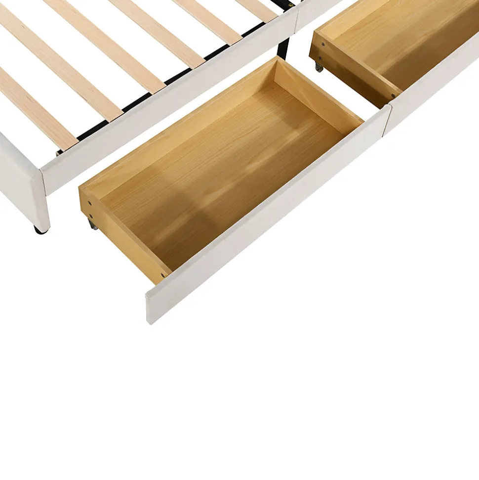 Lit avec rangement 90x200 cm simple enfant fille capitonné avec 2 ablagefächer et lattenrost, velours+bois beige, sans matelas