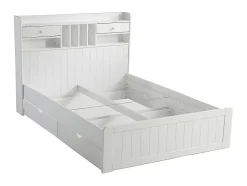 Lit avec rangements 140 x 190 cm - Blanc - MEDERICK