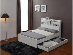 Lit avec rangements 140 x 190 cm - Blanc - MEDERICK