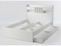 Lit avec rangements 140 x 190 cm - Blanc - MEDERICK