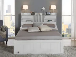 Lit avec rangements 140 x 190 cm - Blanc - MEDERICK