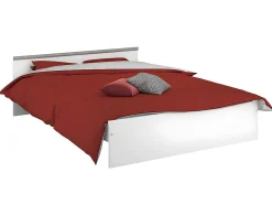 Lit avec rangements 140 x 190 cm - 2 tiroirs et 1 niche - Coloris : Blanc + Sommier - PABLO