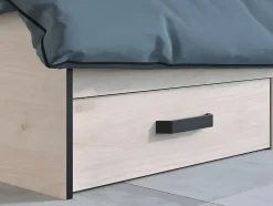 Lit avec rangements 140 x 190 cm - 2 tiroirs et 1 niche - Coloris : Naturel - PABLO