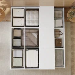 Lit avec Rangements 140x200 cm - Lit Double avec Tiroirs, Espace sous le Lit - MDF - Blanc - Sans Matelas