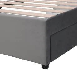 Lit avec Rangements 160x200, Lit Double Capitonné en Velours Gris avec 2 Tiroirs