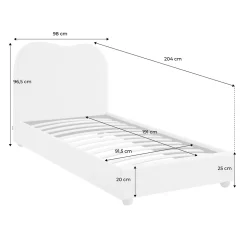 Lit avec sommier à lattes et tête de lit. blanc finition bouclette. L204 x P98 x H96.5cm